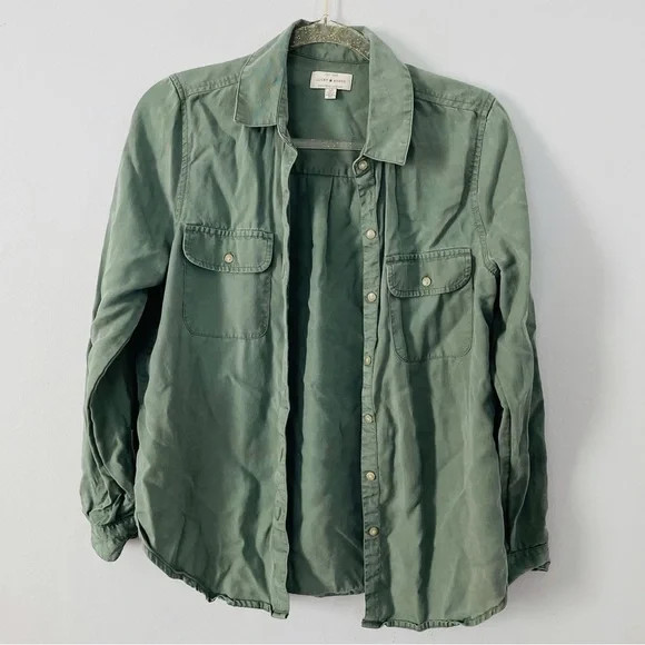 Lucky Brand Olive Green Button Up Shirt Small Boho Utility Casual Fall Top - Picture 2 of 9